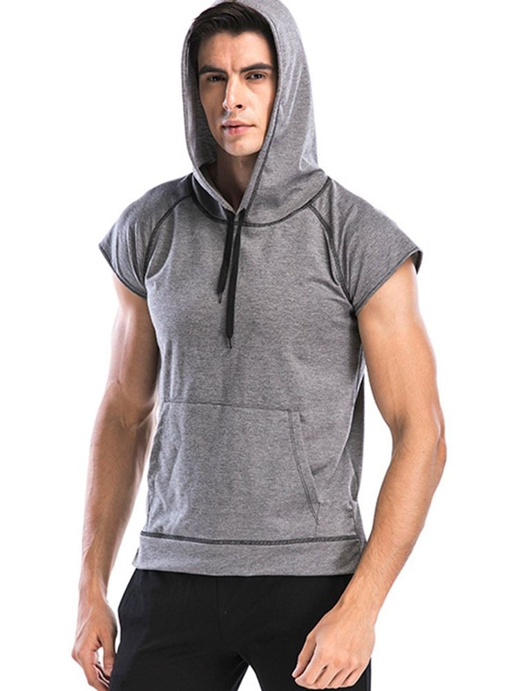 Pulôver Masculino De Manga Curta Antifricção Com Capuz Tops Esportivos