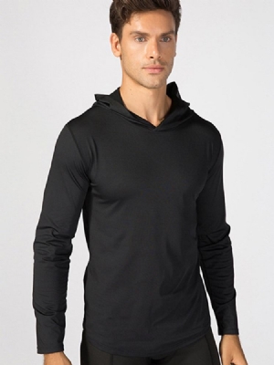 Pulôver De Secagem Rápida Sólida Masculino Mangas Compridas Com Capuz Blusas Esportivas