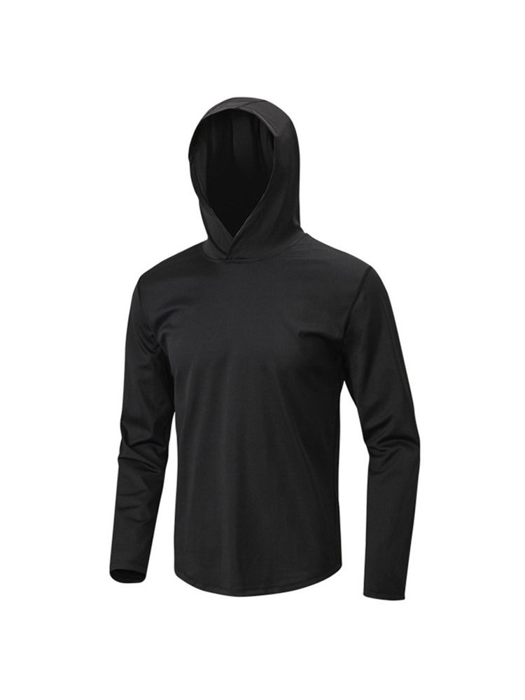 Pulôver De Secagem Rápida Sólida Masculino Mangas Compridas Com Capuz Blusas Esportivas