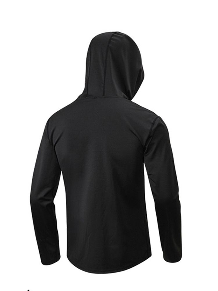 Pulôver De Secagem Rápida Sólida Masculino Mangas Compridas Com Capuz Blusas Esportivas