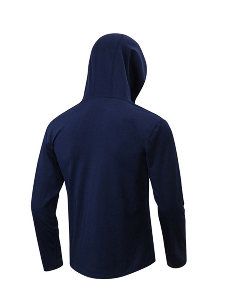 Pulôver De Secagem Rápida Sólida Masculino Mangas Compridas Com Capuz Blusas Esportivas
