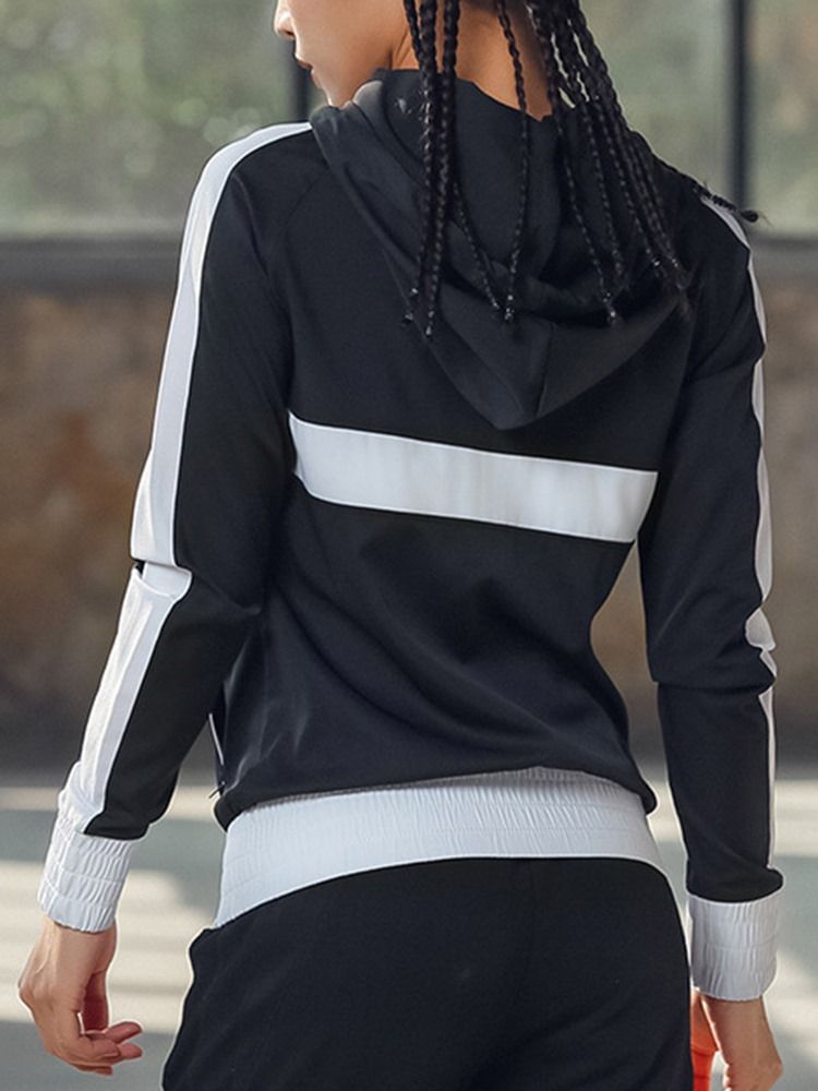 Tops Esportivos Com Zíper Com Bloco De Cor Anti-suor De Patchwork Feminino