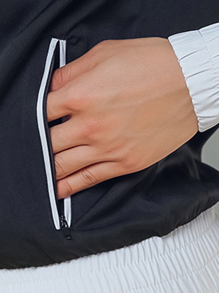 Tops Esportivos Com Zíper Com Bloco De Cor Anti-suor De Patchwork Feminino