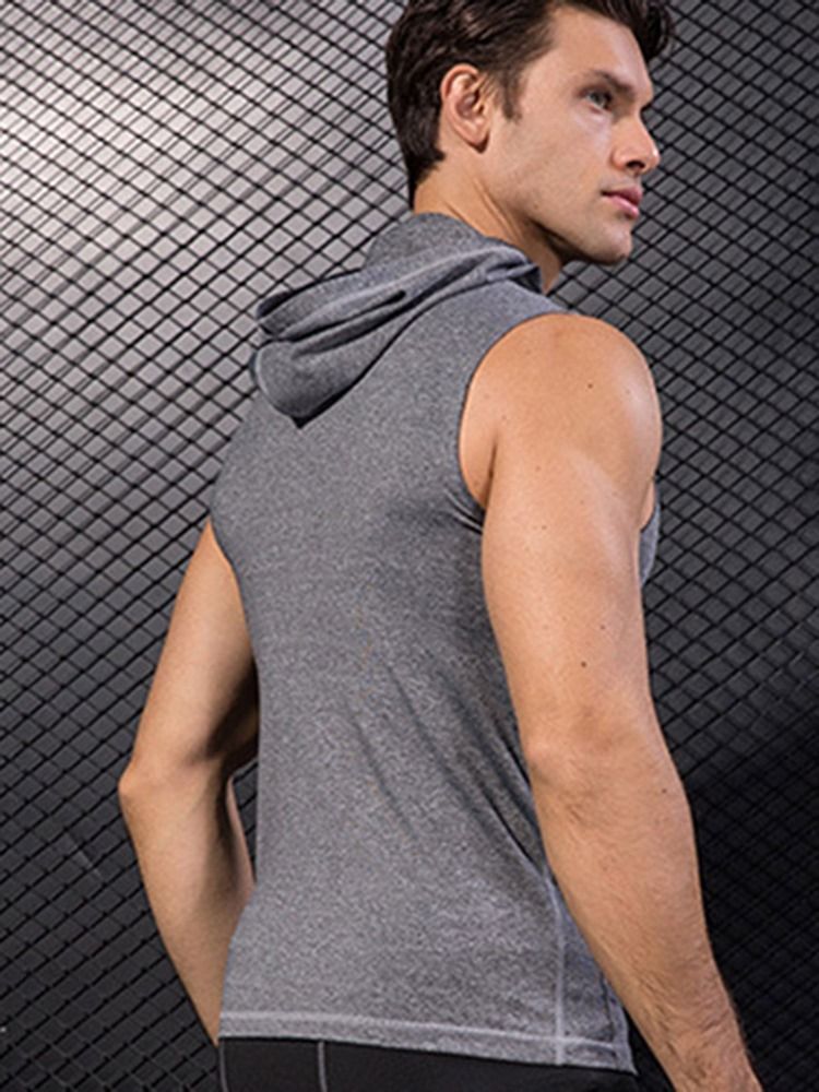 Tops Esportivos Masculinos Com Capuz Sem Mangas E Zíper Maciço
