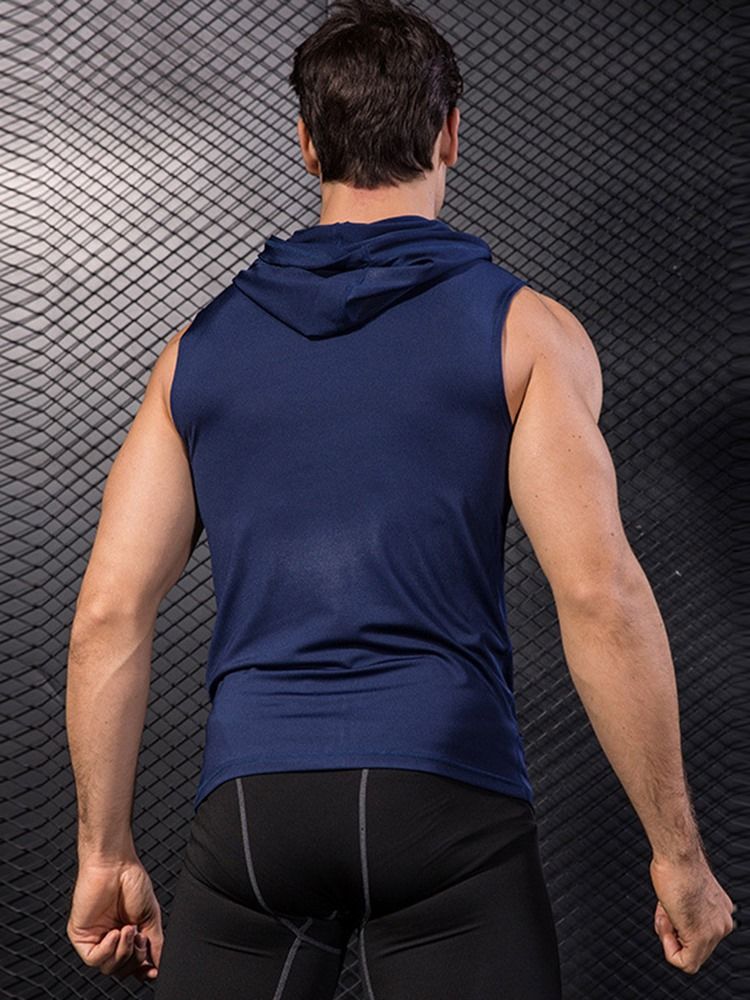 Tops Esportivos Masculinos Com Capuz Sem Mangas E Zíper Maciço
