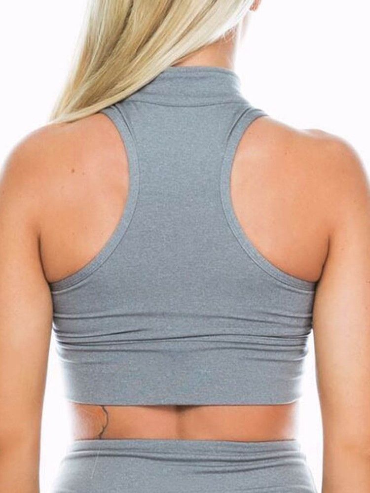 Tops Femininas Com Zíper Frontal De Algodão Sólido De Secagem Rápida