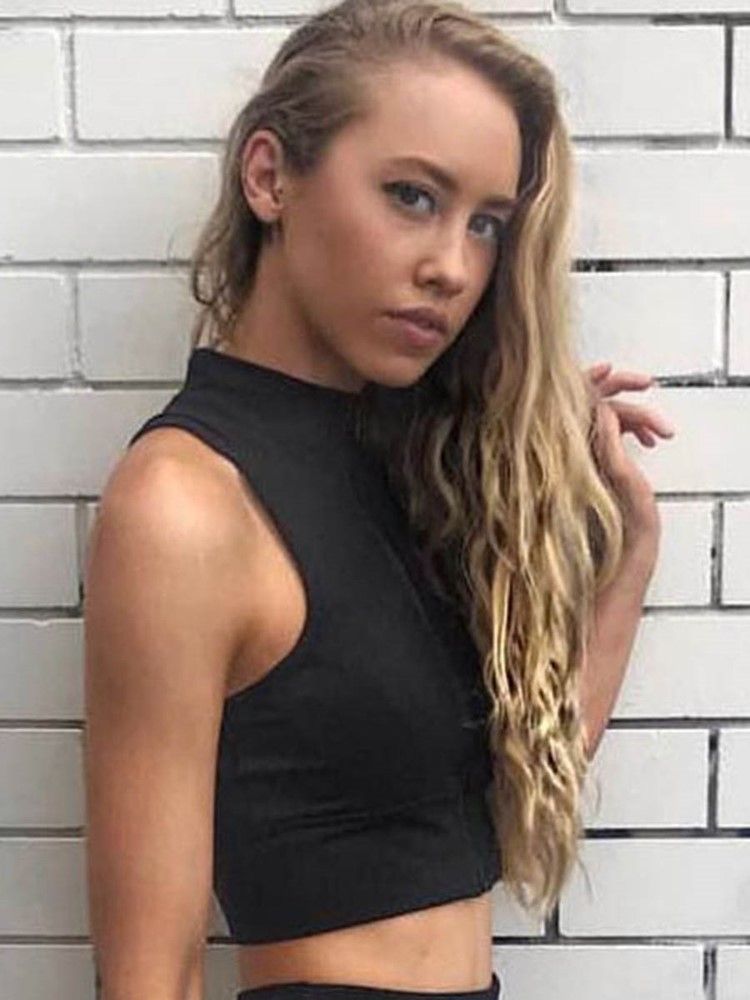 Tops Femininas Com Zíper Frontal De Algodão Sólido De Secagem Rápida
