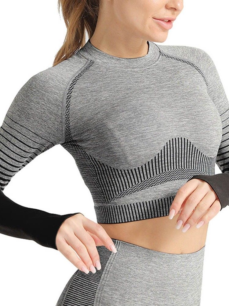 Tops Femininos De Manga Comprida Com Estampa De Badminton Com Listras Respiráveis De Poliéster