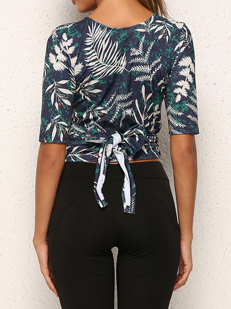 Tops Femininos De Manga Curta Estampada Floral De Poliéster Floral De Secagem Rápida