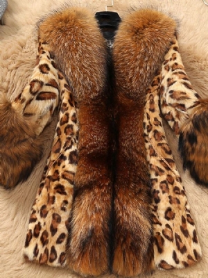 Casaco Feminino Magro De Patchwork De Leopardo De Pele Falsa
