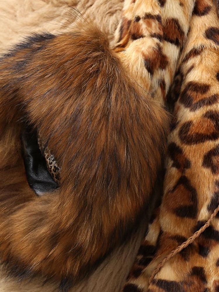 Casaco Feminino Magro De Patchwork De Leopardo De Pele Falsa
