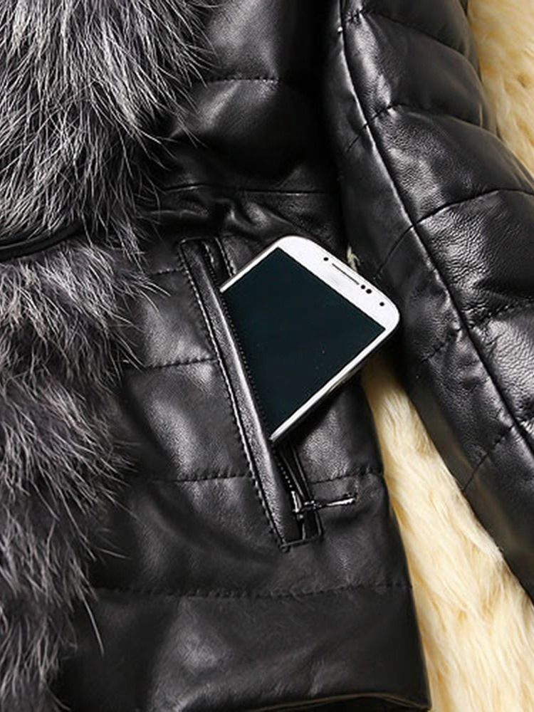 Sobretudo Feminino Liso De Comprimento Médio Fino E Grosso De Pele Artificial De Inverno