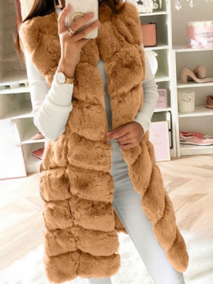 Sobretudo Longo Liso Regular De Inverno Fino De Pele Falsa Feminina