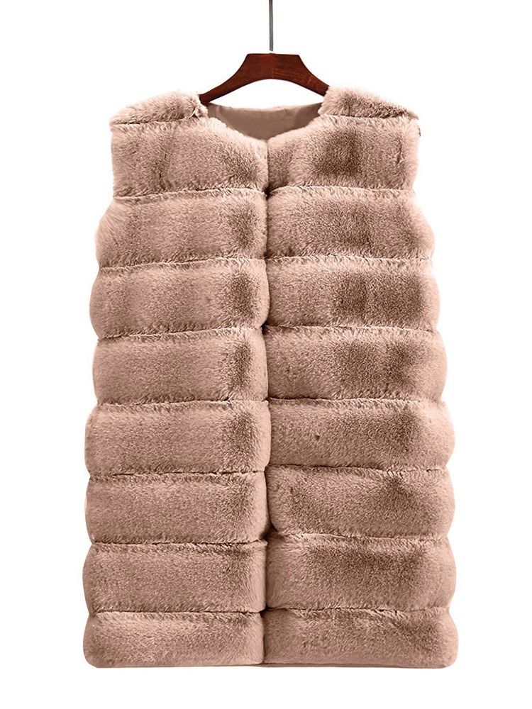 Sobretudo Longo Liso Regular De Inverno Fino De Pele Falsa Feminina