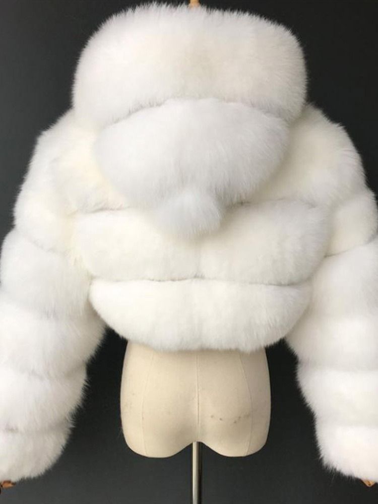 Sobretudo De Pele Falsa De Inverno Feminino Liso Com Capuz Curto