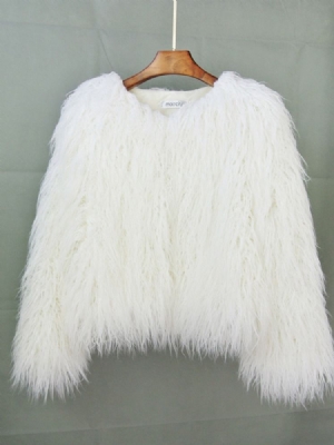 Sobretudo De Pele Sintética Normal Liso Padrão De Inverno Feminino