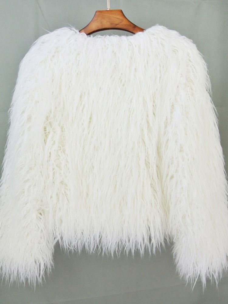 Sobretudo De Pele Sintética Normal Liso Padrão De Inverno Feminino