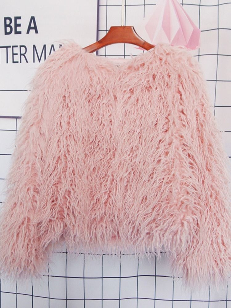 Sobretudo De Pele Sintética Normal Liso Padrão De Inverno Feminino