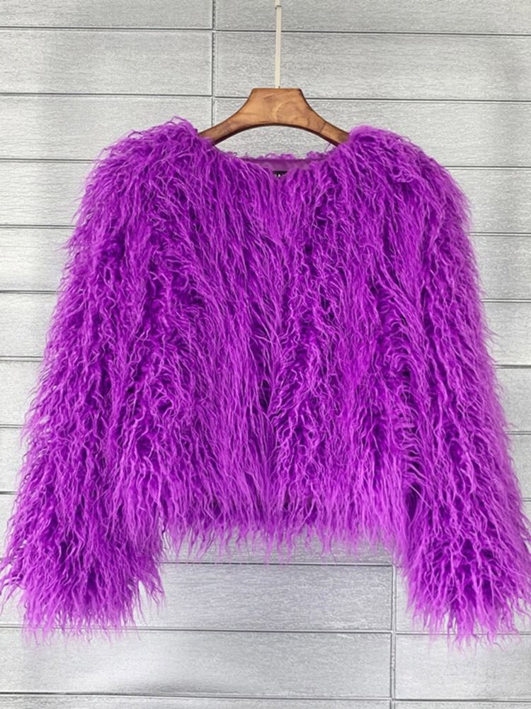 Sobretudo De Pele Sintética Normal Liso Padrão De Inverno Feminino