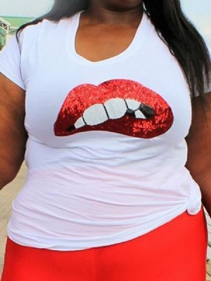 Bloco De Cores Gola Redonda Manga Curta Camiseta Feminina Slim