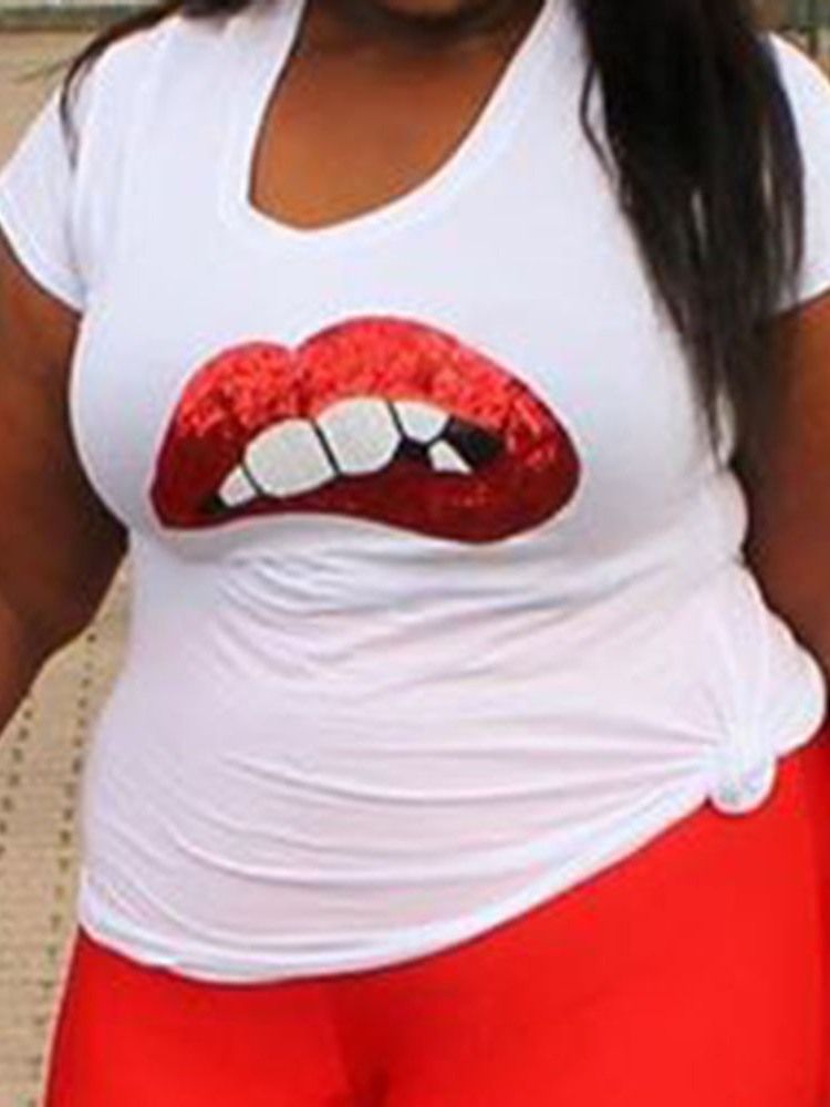 Bloco De Cores Gola Redonda Manga Curta Camiseta Feminina Slim