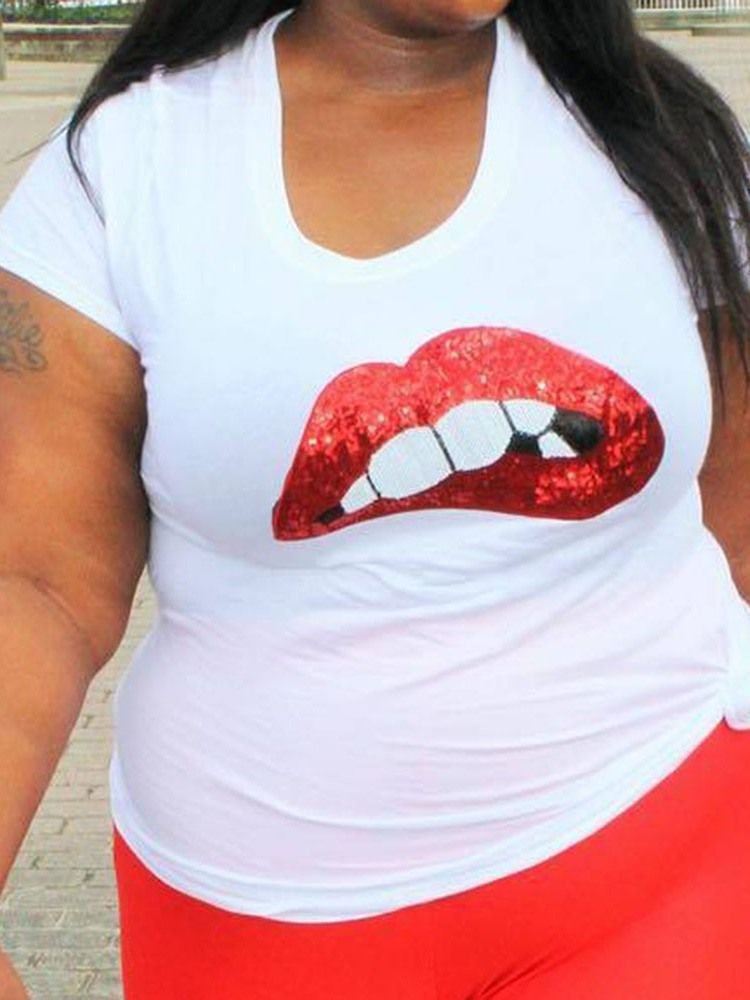 Bloco De Cores Gola Redonda Manga Curta Camiseta Feminina Slim