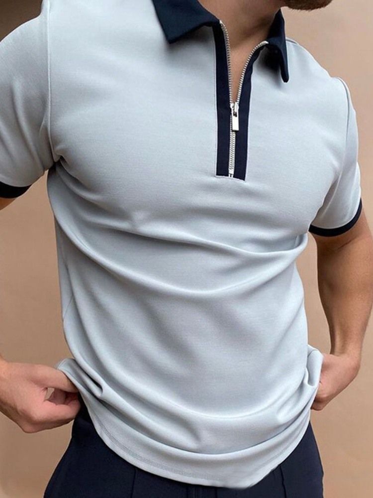 Bloco De Cores Polo Gola Zíper Masculino