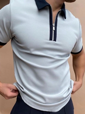 Bloco De Cores Polo Gola Zíper Masculino