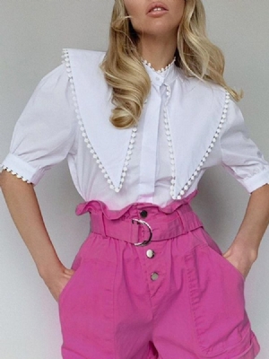 Blusa Padrão De Mangas Curtas Brancas Em Patchwork Simples De Manga Curta Feminina