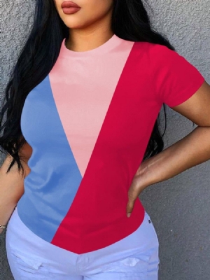 Camiseta Casual Feminina De Gola Redonda Geométrica De Manga Curta