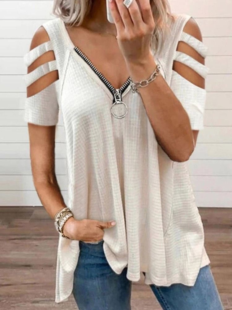 Camiseta Casual Feminina De Manga Curta Padrão Lisa