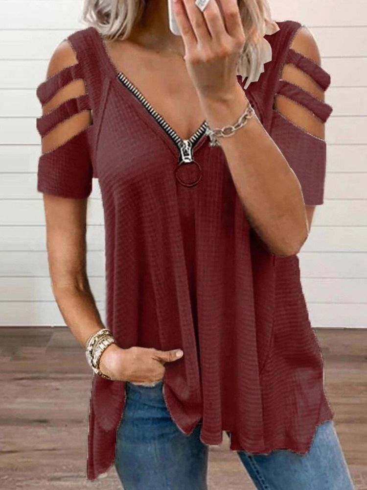 Camiseta Casual Feminina De Manga Curta Padrão Lisa