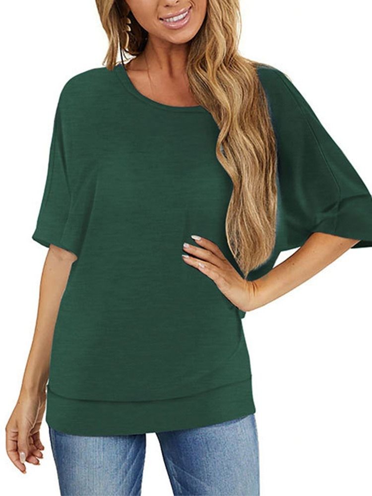 Camiseta Casual Feminina De Meia Manga Comprimento Médio Decote Redondo