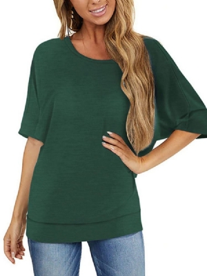Camiseta Casual Feminina De Meia Manga Comprimento Médio Decote Redondo