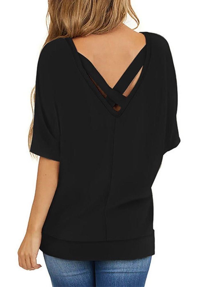 Camiseta Casual Feminina De Meia Manga Comprimento Médio Decote Redondo