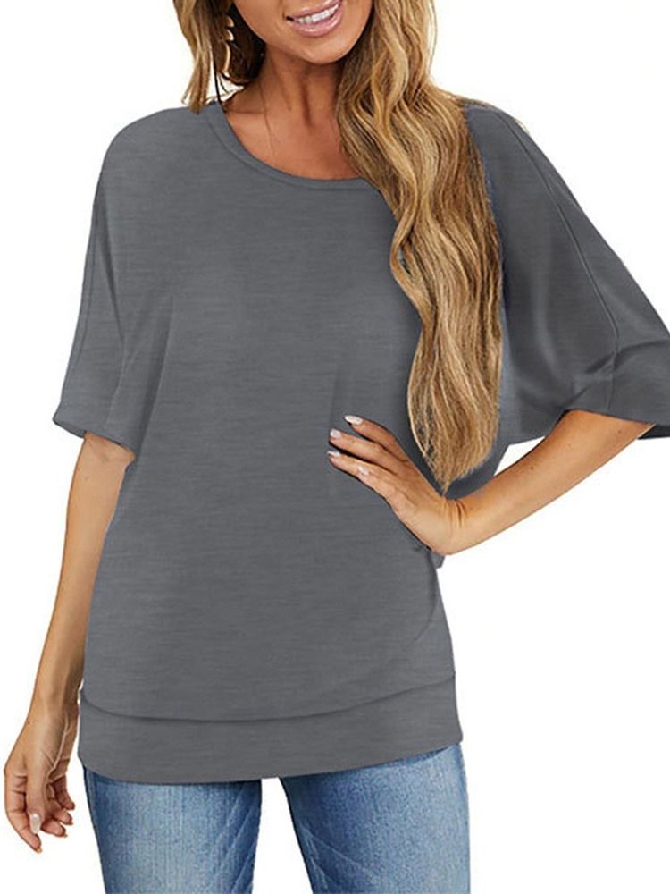 Camiseta Casual Feminina De Meia Manga Comprimento Médio Decote Redondo