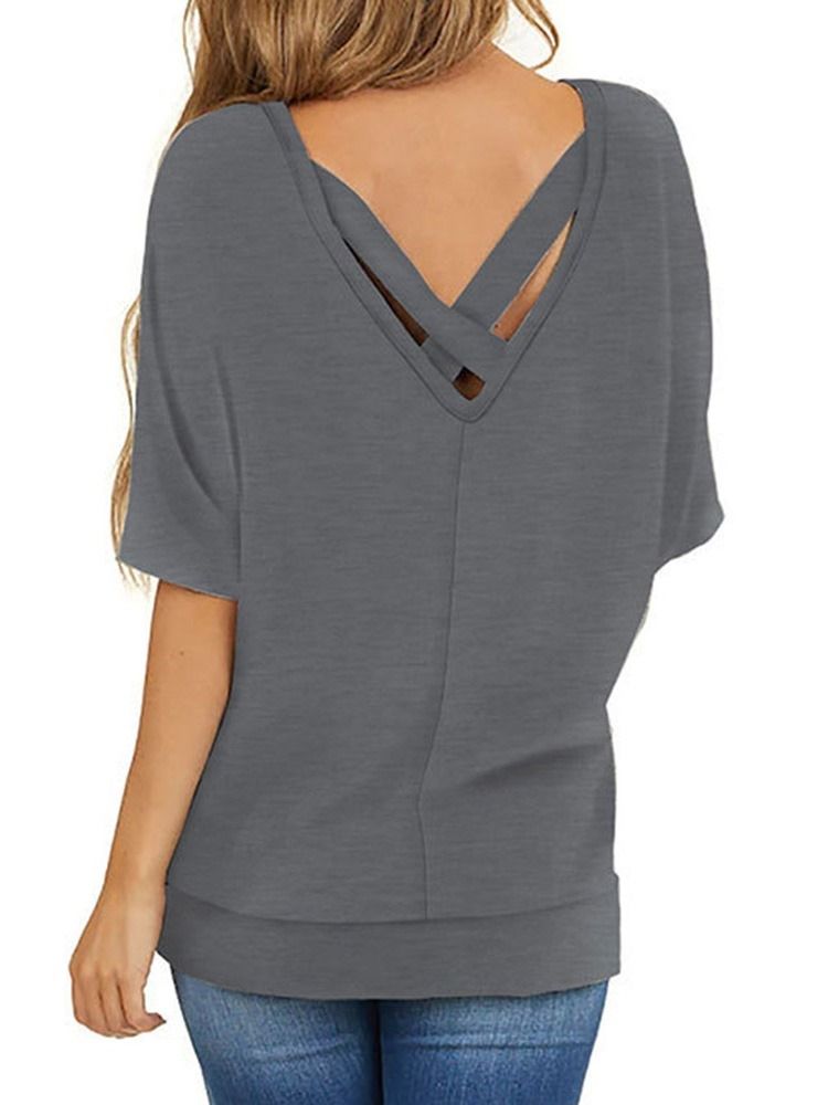 Camiseta Casual Feminina De Meia Manga Comprimento Médio Decote Redondo