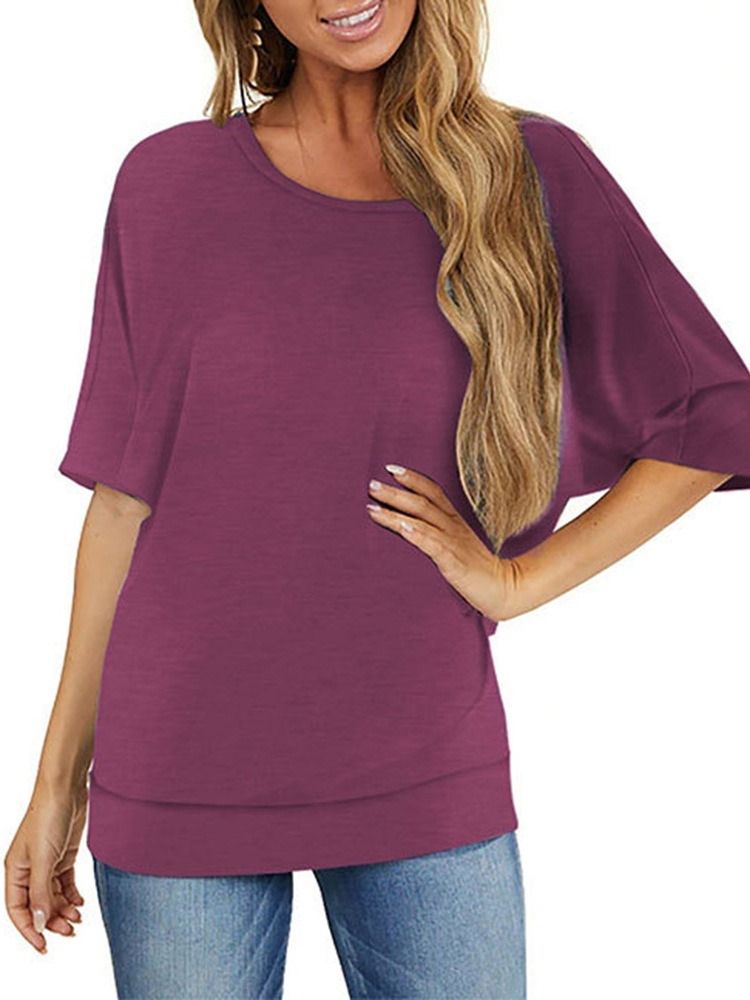 Camiseta Casual Feminina De Meia Manga Comprimento Médio Decote Redondo