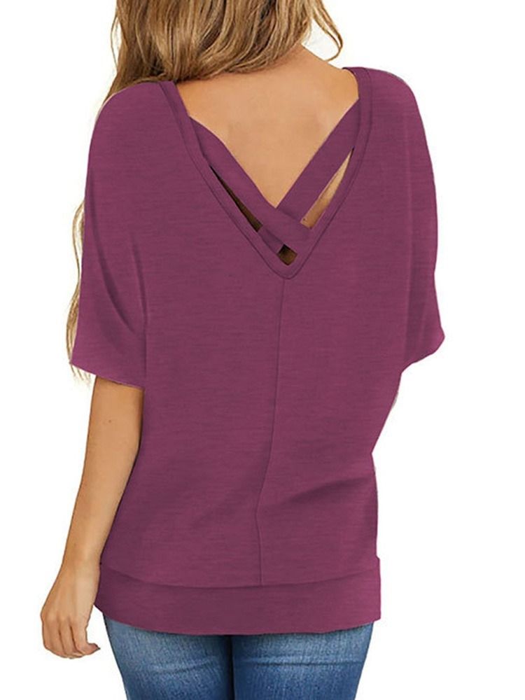 Camiseta Casual Feminina De Meia Manga Comprimento Médio Decote Redondo