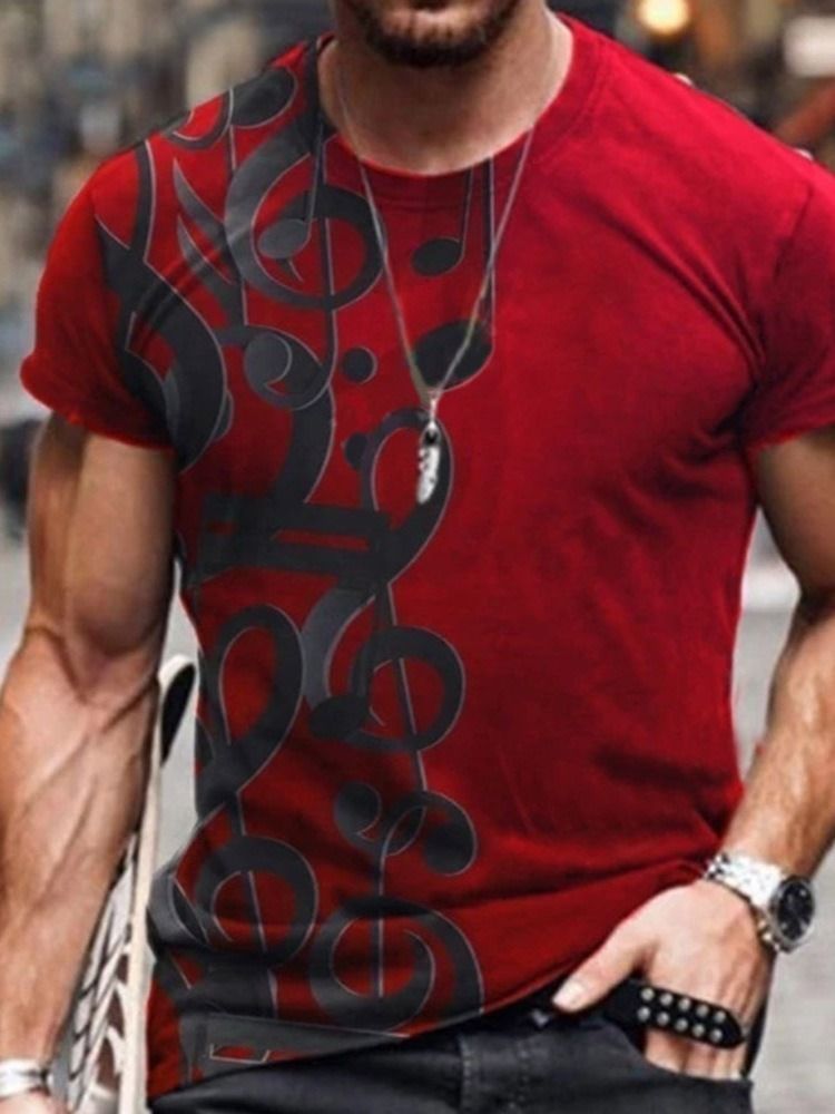 Camiseta Casual Geométrica Gola Redonda Masculina De Manga Curta