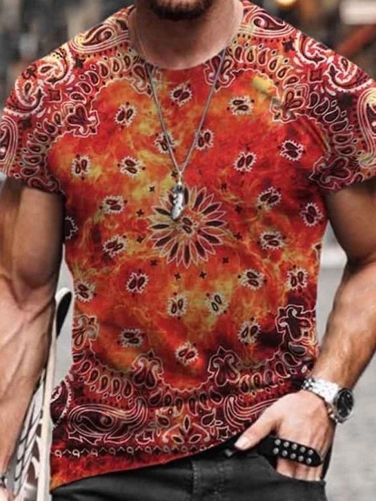 Camiseta Casual Geométrica Gola Redonda Masculina De Manga Curta