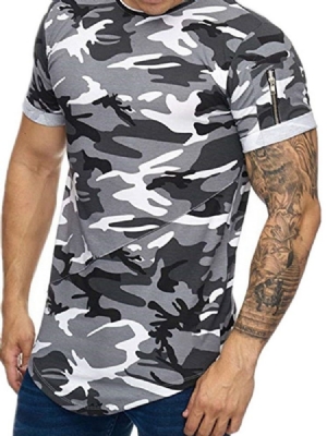 Camiseta Casual De Gola Redonda Com Zíper De Manga Curta Masculina Fina