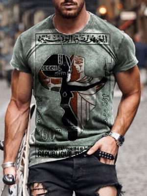 Camiseta Casual Masculina De Manga Curta Estampada Com Decote Redondo