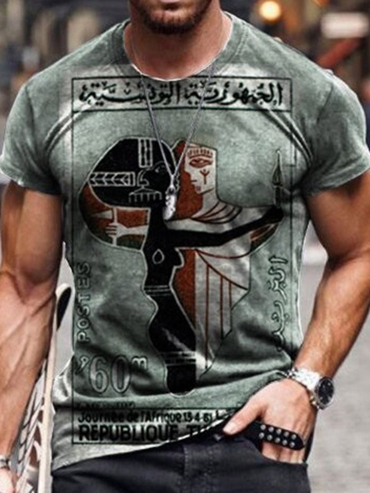 Camiseta Casual Masculina De Manga Curta Estampada Com Decote Redondo