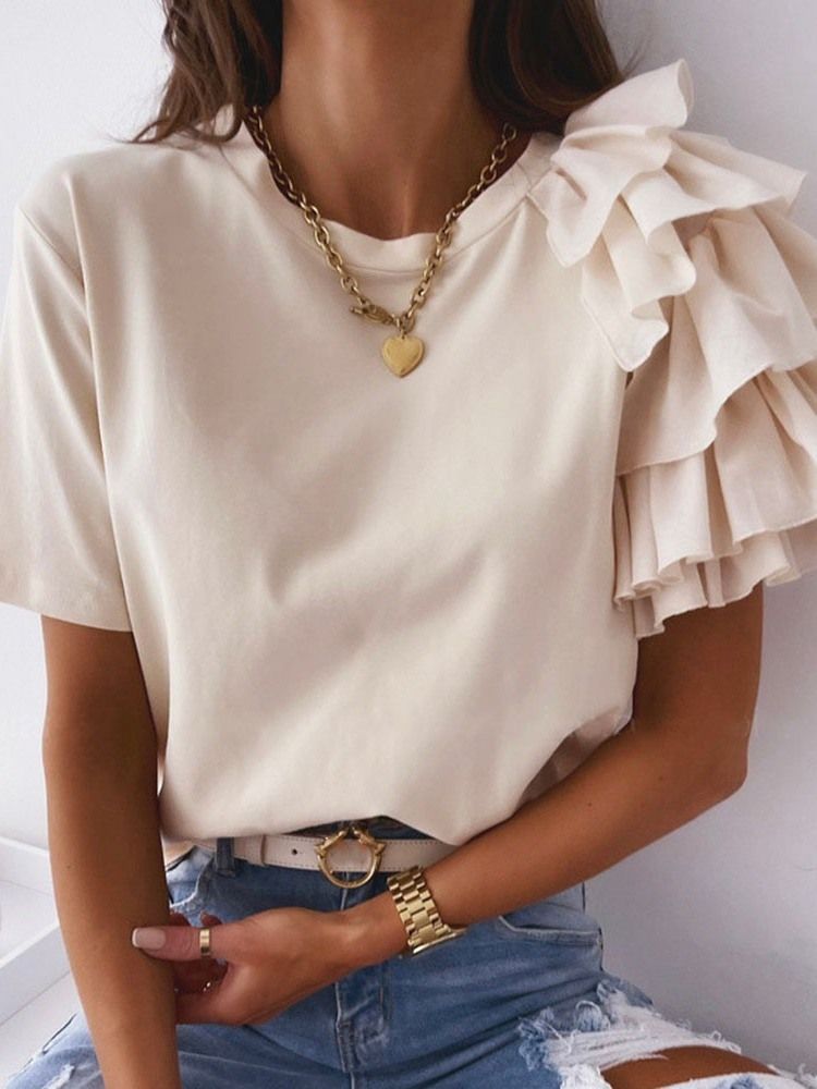 Camiseta Feminina Feminina De Gola Redonda Lisa Padrão Folgada Para Escritório