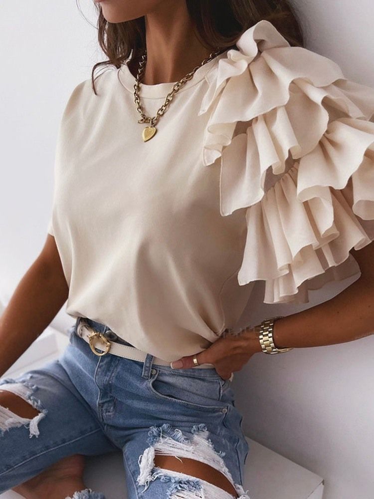 Camiseta Feminina Feminina De Gola Redonda Lisa Padrão Folgada Para Escritório