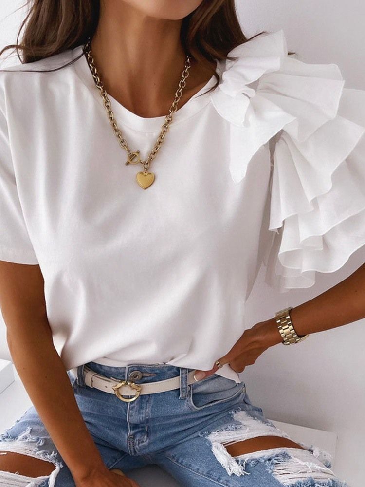 Camiseta Feminina Feminina De Gola Redonda Lisa Padrão Folgada Para Escritório