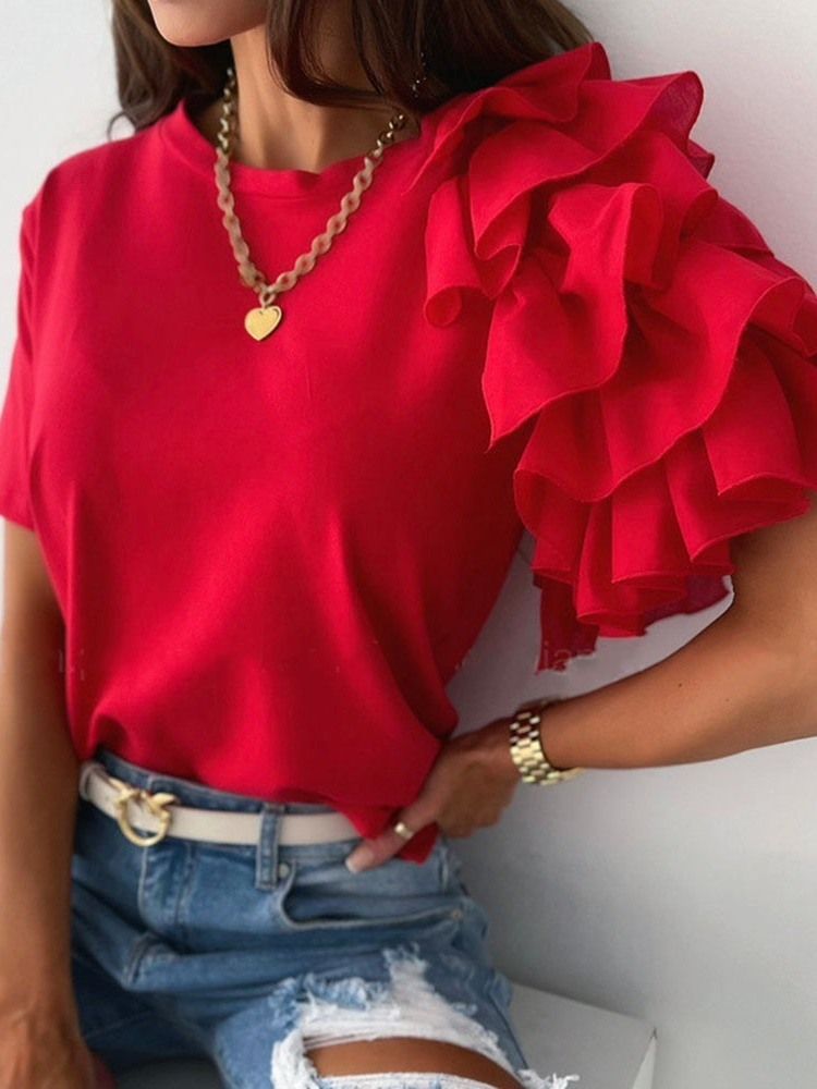Camiseta Feminina Feminina De Gola Redonda Lisa Padrão Folgada Para Escritório