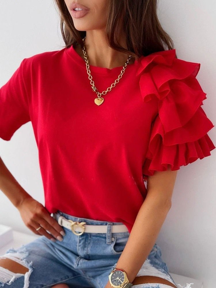 Camiseta Feminina Feminina De Gola Redonda Lisa Padrão Folgada Para Escritório