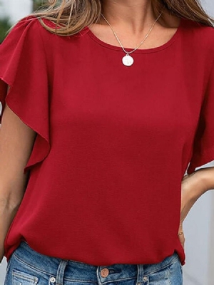 Camiseta Feminina De Manga Curta Em Volta Do Pescoço Solta Padrão